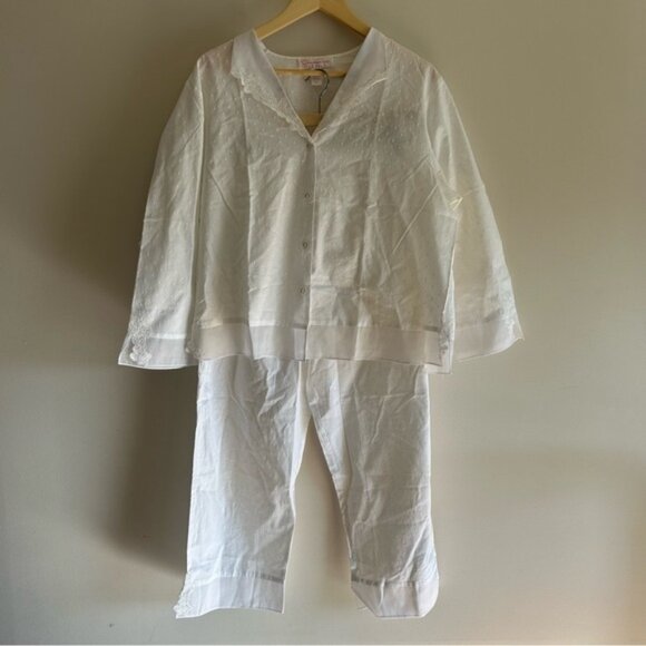 Vintage Oscar De La Renta Pink Label White Cotton Pajamas Set - Picture 2 of 13